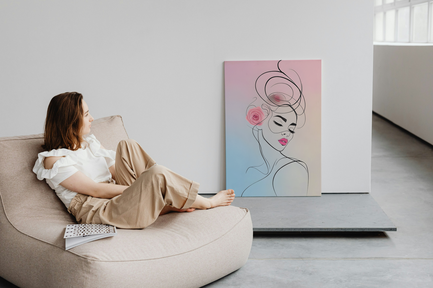 Framed Minimalist Canvas Art - Elegant Floral Portrait