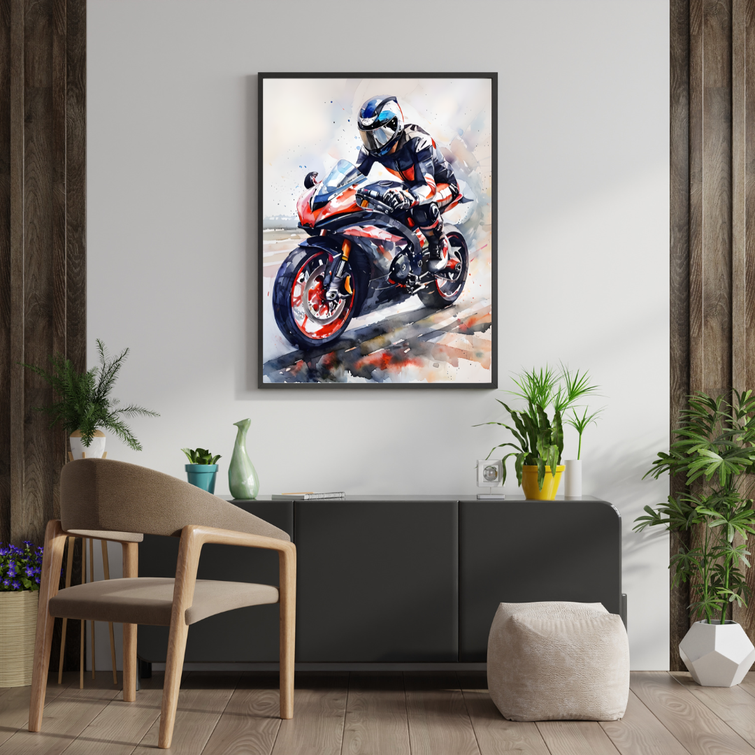 Rider's Dream: Vertical Framed Motorcycle Poster