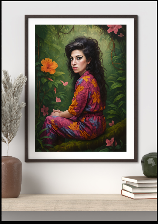 Amy Winehouse Seated on a Branch in Tropical Jungle