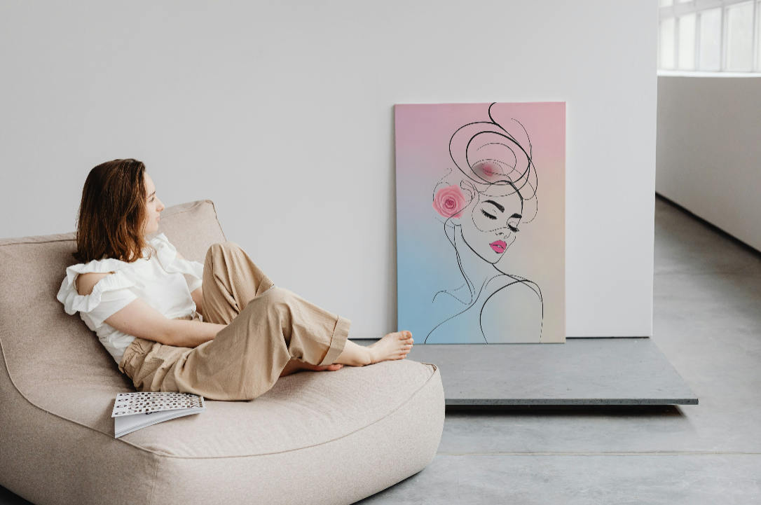 Framed Minimalist Canvas Art - Elegant Floral Portrait
