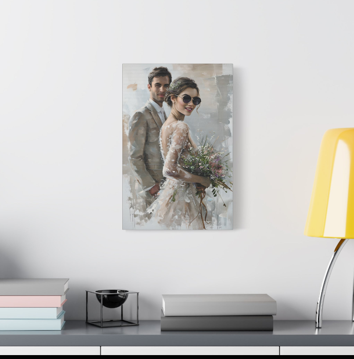 Elegant Wedding Canvas Art, Romantic Wall Decor for Newlyweds, Anniversary Gift, Home Decoration, Couple Portrait