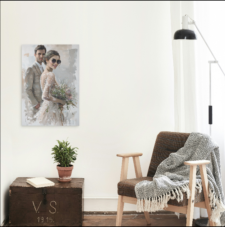Elegant Wedding Canvas Art, Romantic Wall Decor for Newlyweds, Anniversary Gift, Home Decoration, Couple Portrait