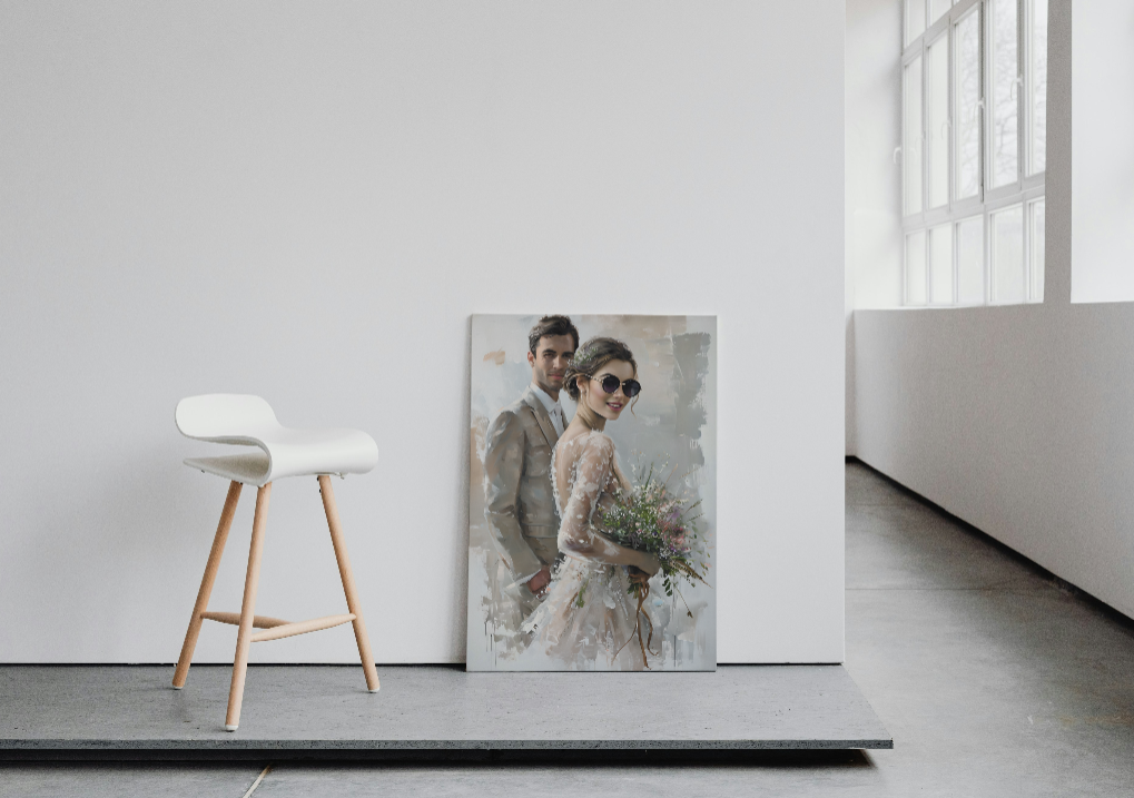 Elegant Wedding Canvas Art, Romantic Wall Decor for Newlyweds, Anniversary Gift, Home Decoration, Couple Portrait