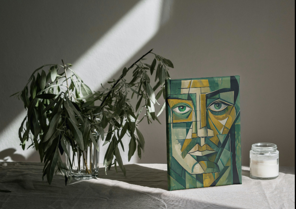 Dynamic Geometric Cubist Self Portrait Abstract Art Canvas Print