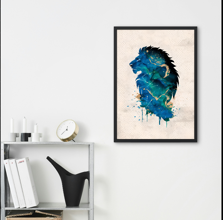 Majestic Lion Silhouette Watercolour in Framed Canvas Art