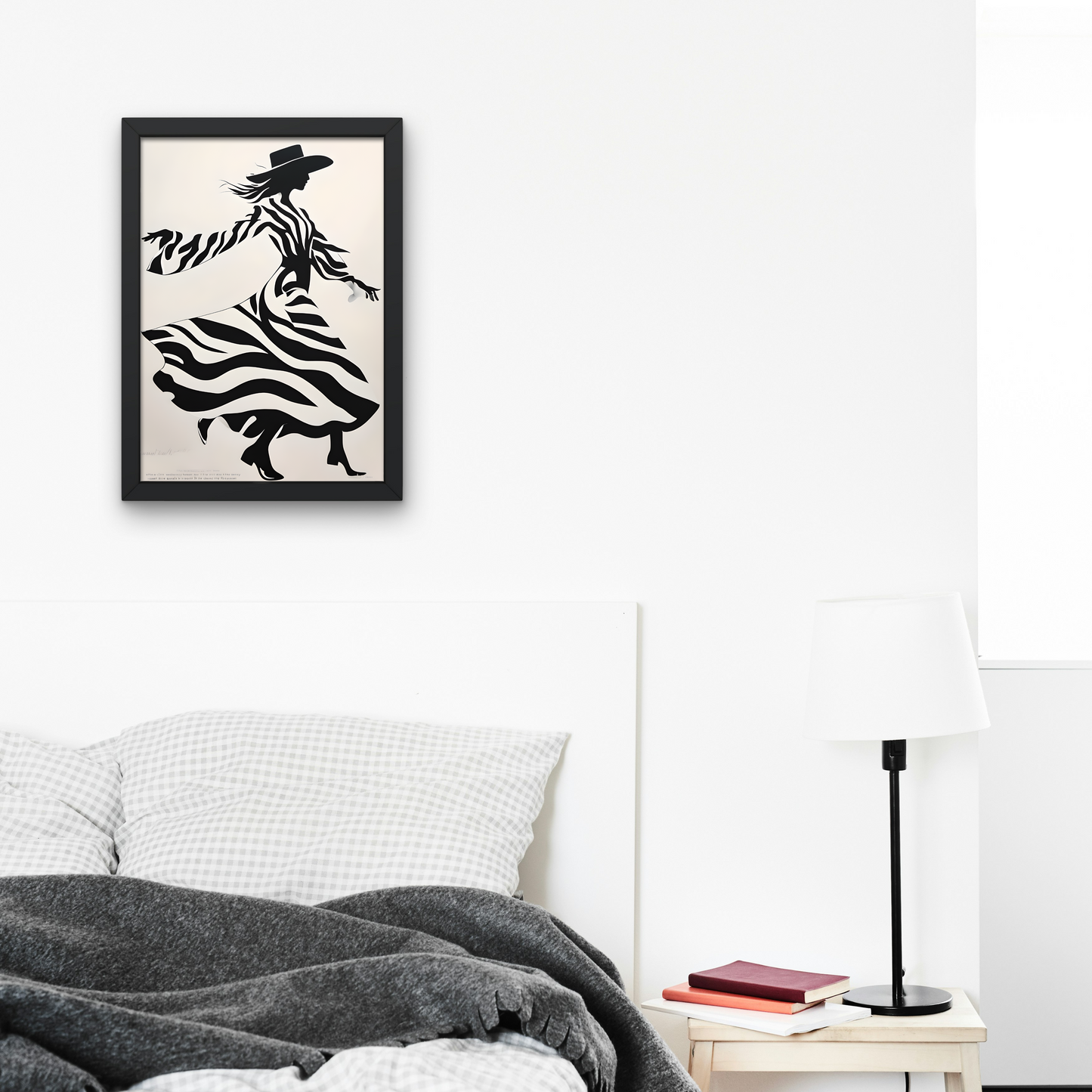 Dynamic Cowgirl in Motion with Striking Black and White Aesthetic Print