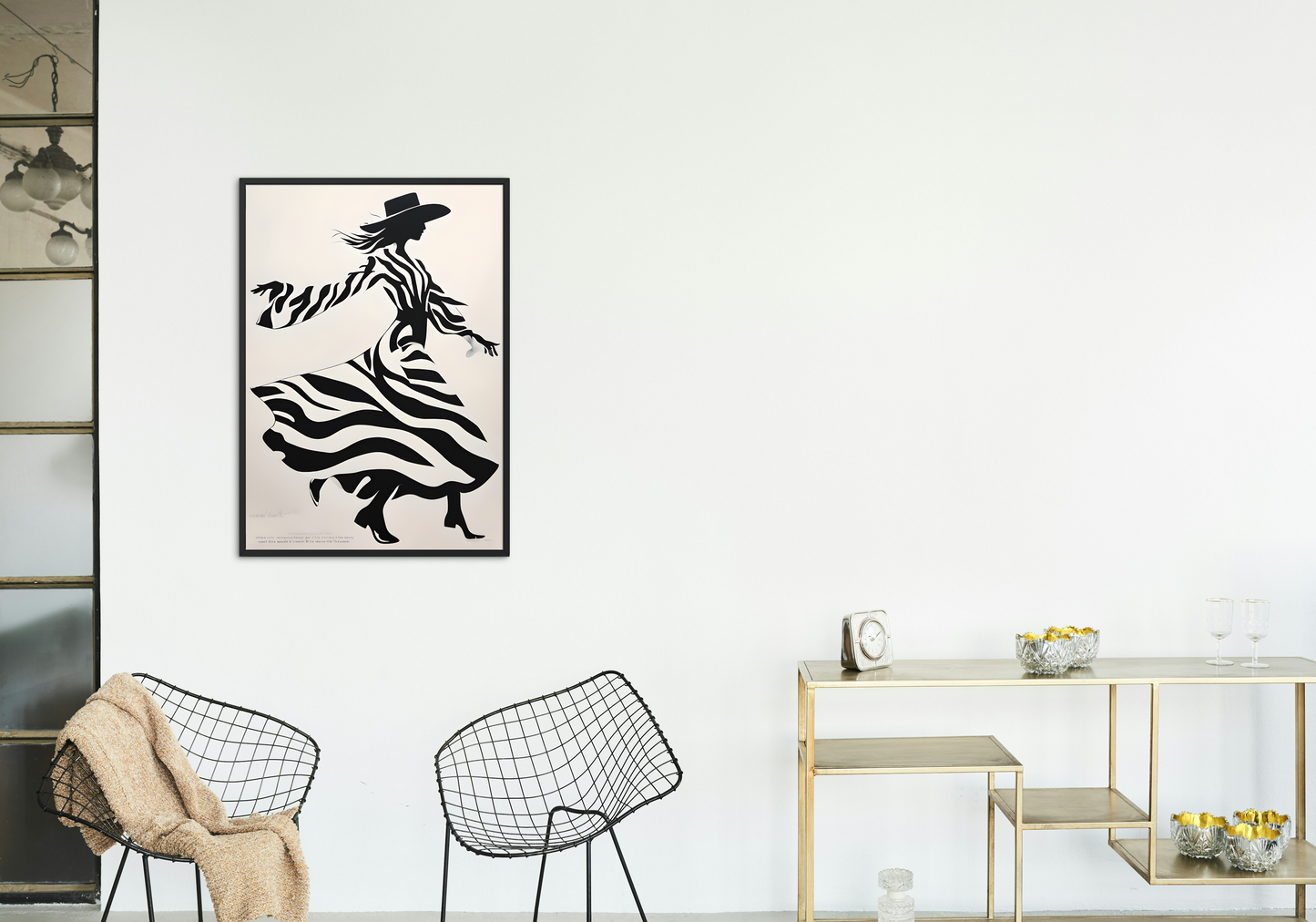 Dynamic Cowgirl in Motion with Striking Black and White Aesthetic Print