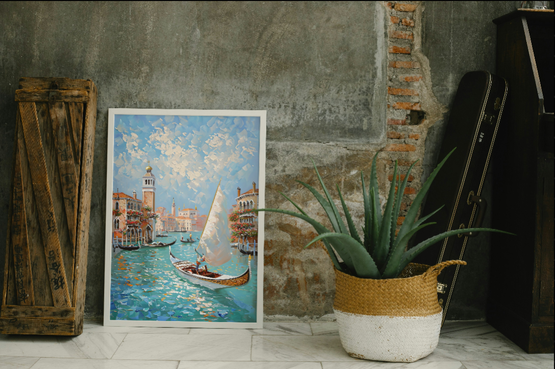 Vibrant Impressionist Venice Scene with Gondolas and Sunlight