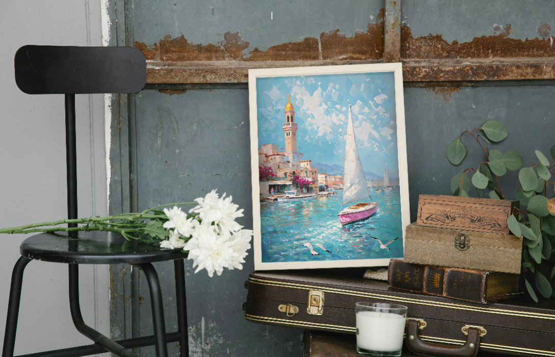 Impressionist Coastal Scene with Sailboat in Casablanca