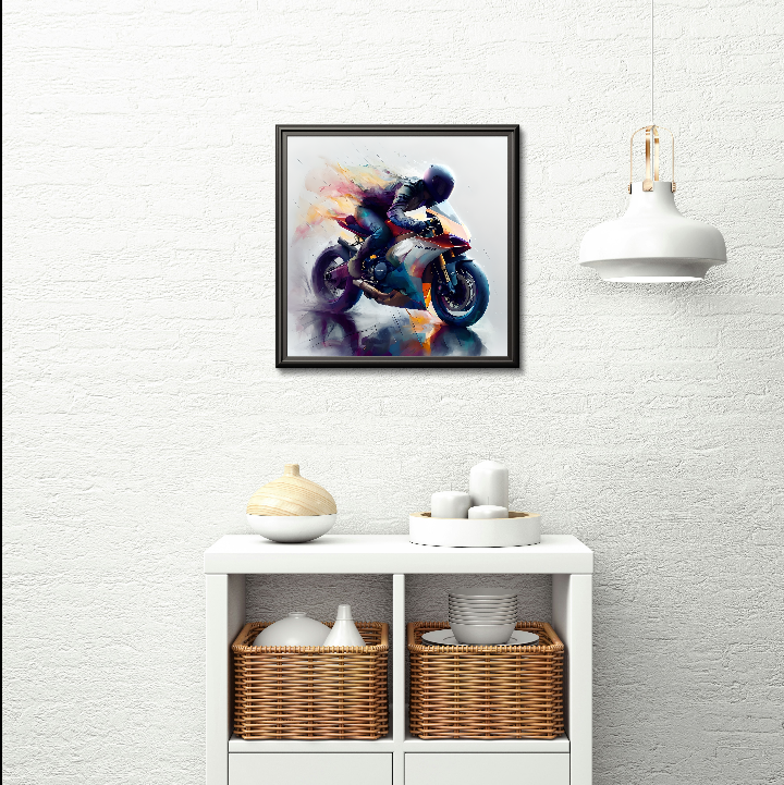 Dynamic Silhouette of a Racer on a Ducati in Rain Canvas Print