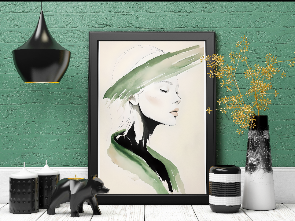 Serene Woman Portrait with Green Accents