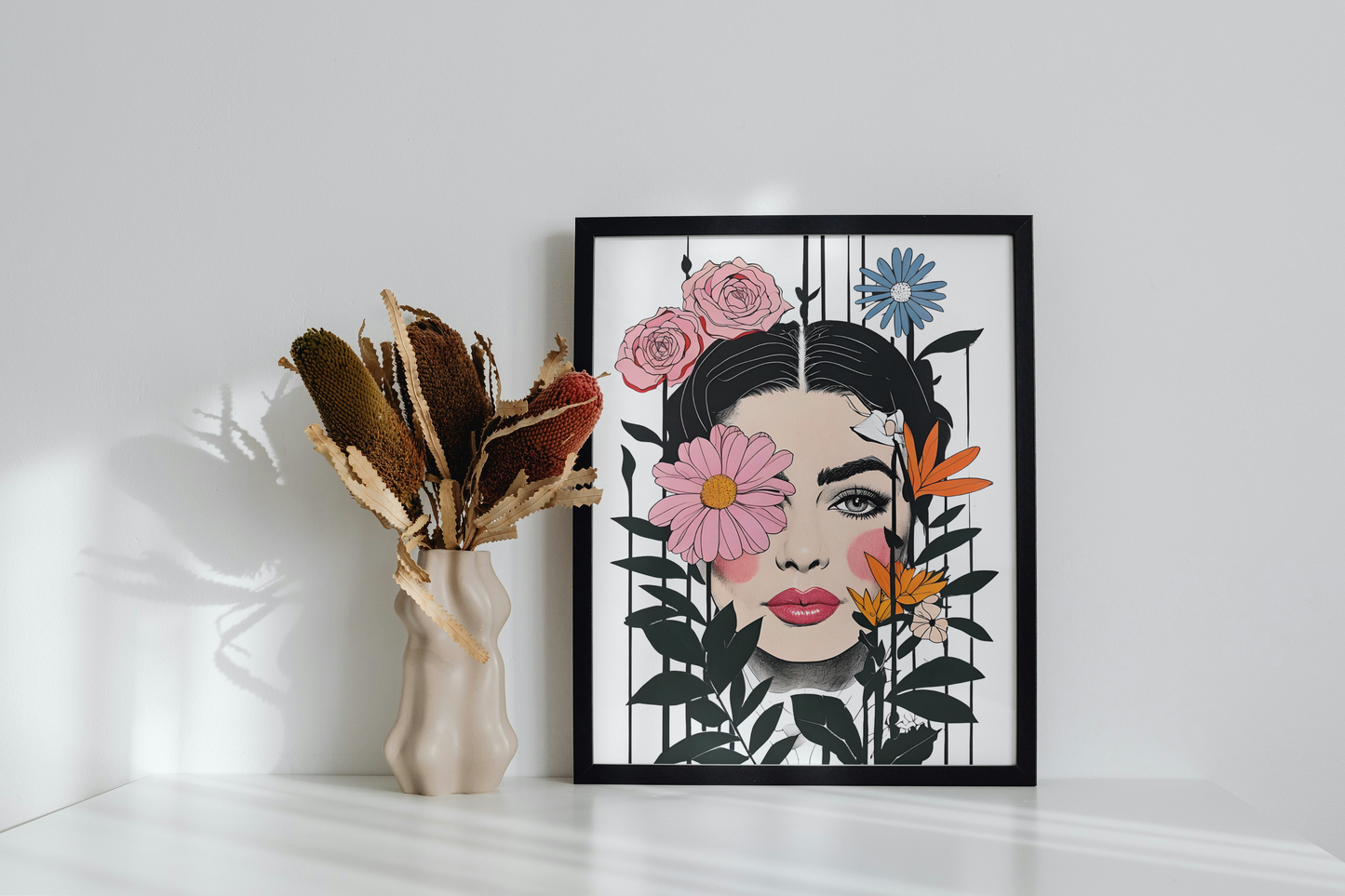 Woman with Multi Colour Floral Wall Print