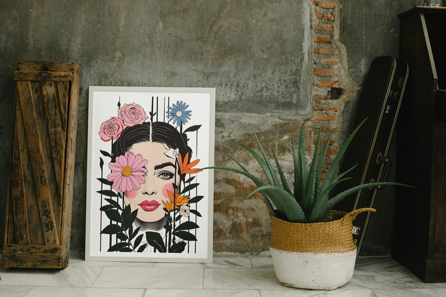 Woman with Multi Colour Floral Wall Print