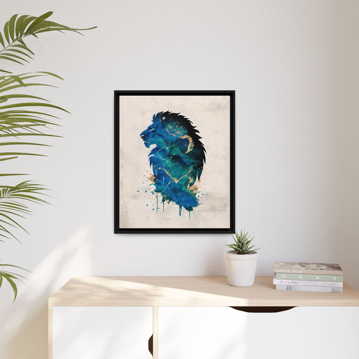 Majestic Lion Silhouette Watercolour in Framed Canvas Art