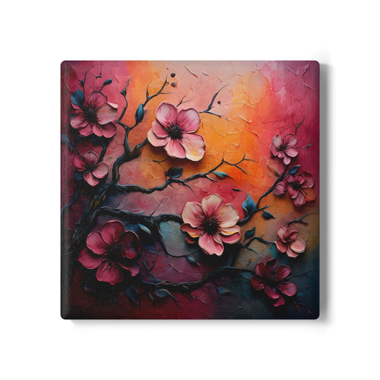 Blossom Art Ceramic Coaster - Elegant Floral Design for Home Decor