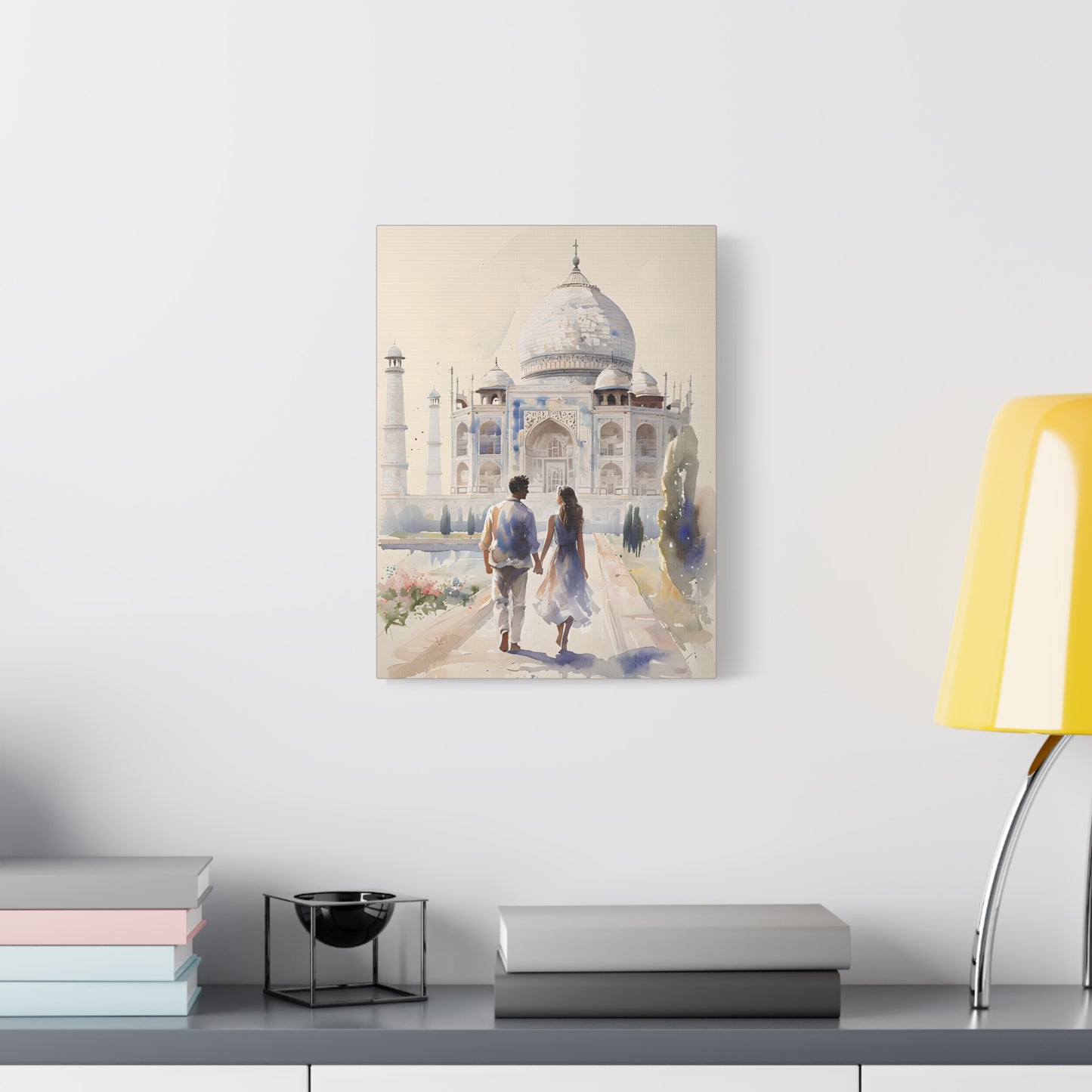 Couple Walk to the Taj Mahal, Wall Art Print