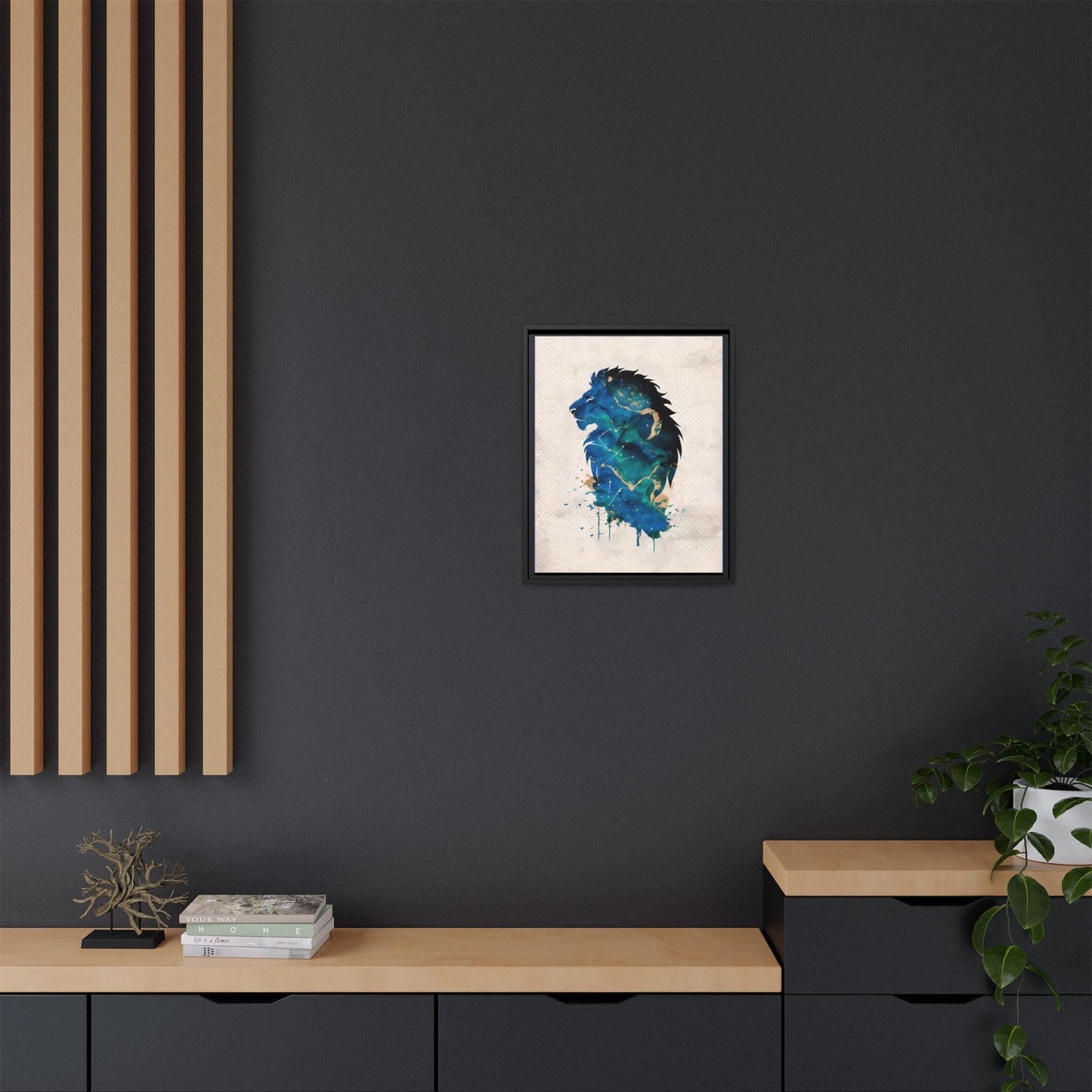 Majestic Lion Silhouette Watercolour in Framed Canvas Art