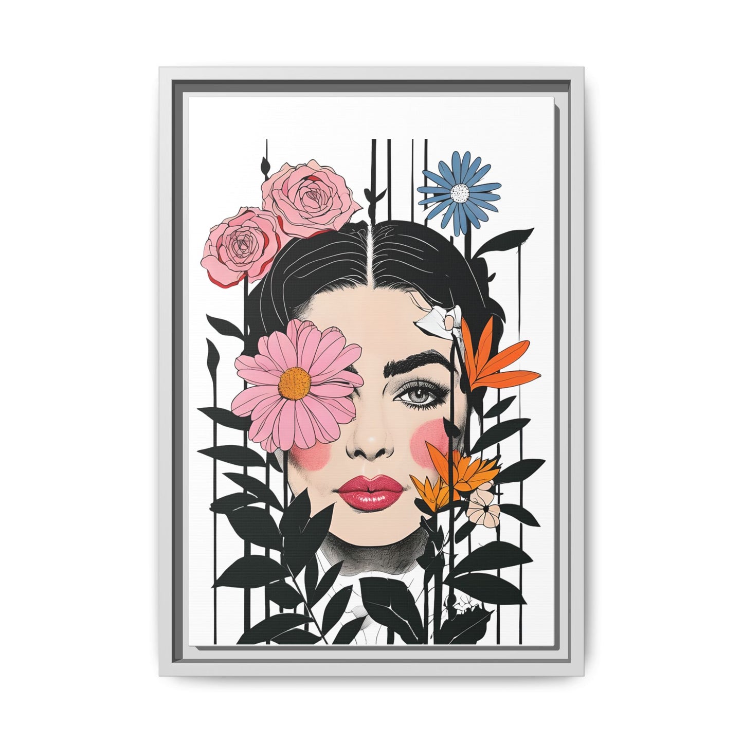 Woman with Multi Colour Floral Wall Print