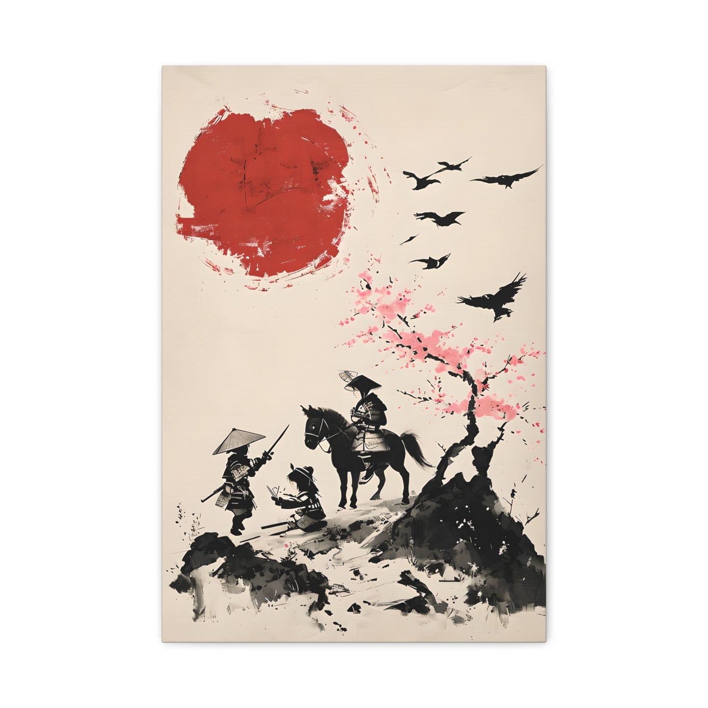 Children Playing Amid Cherry Blossom - Japanese Landscape, Stretched Artwork Print