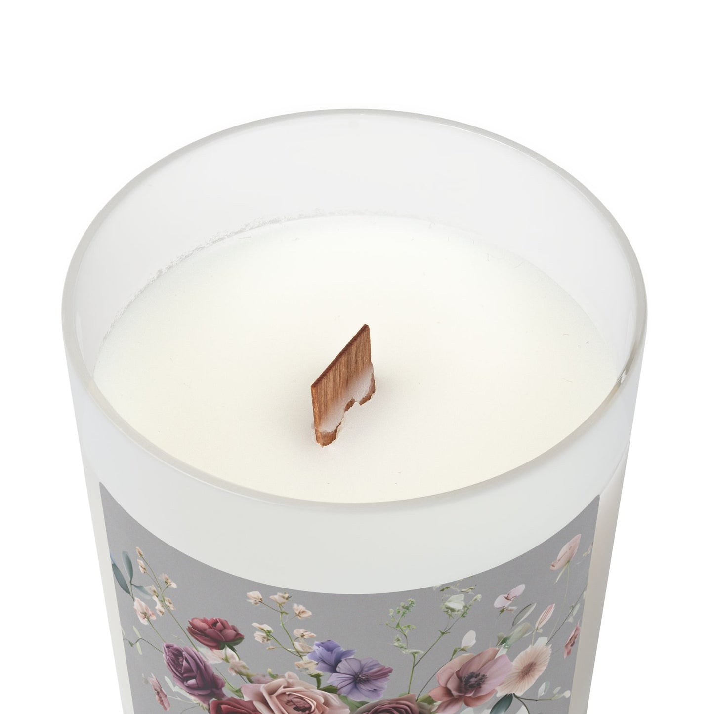 Floral Scented Candle - 11oz Frosted Glass with Wooden Lid