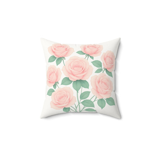Blush Rose Faux Suede Pillow | Elegant Floral Decor for Home