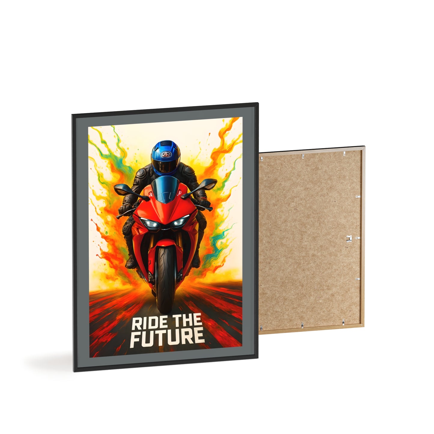 Ride the Future Motorcycle Poster with Wooden Frame | Wall Art