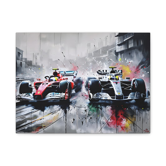 Canvas Print, Mercedes vs Ferrari Racing Head to Head Artwork, Wall Decor, Home Decor, Gift for Car Enthusiasts, Motorsport Fan, Racing