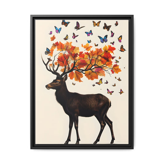 Autumn-Inspired Framed Canvas Art featuring Majestic Deer and Butterflies