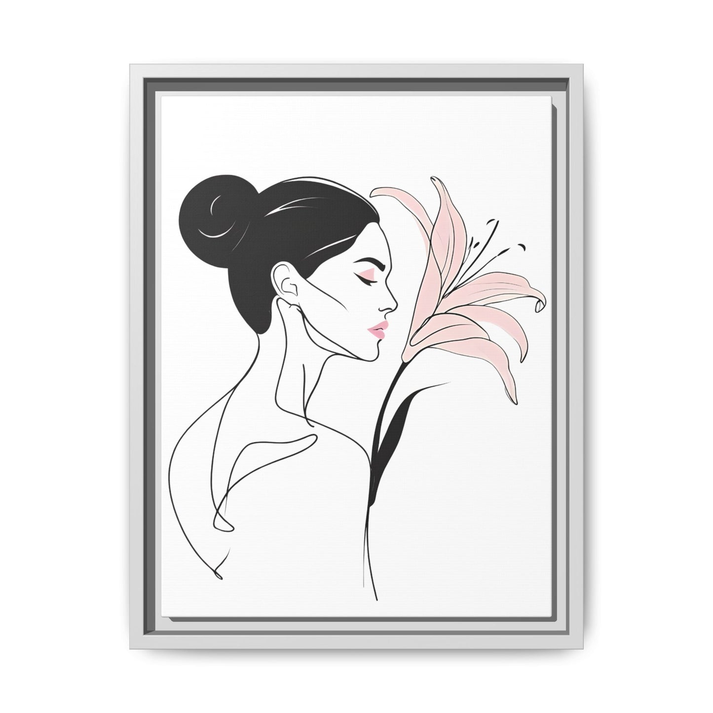 Elegant Woman with Flower Framed Canvas Art Print