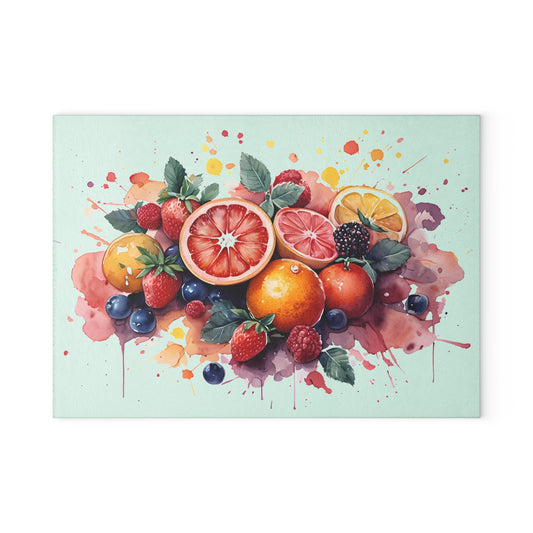 Vibrant Fruit Art Glass Cutting Board