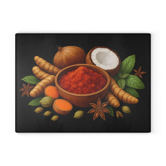 Spice-Themed Glass Cutting Board