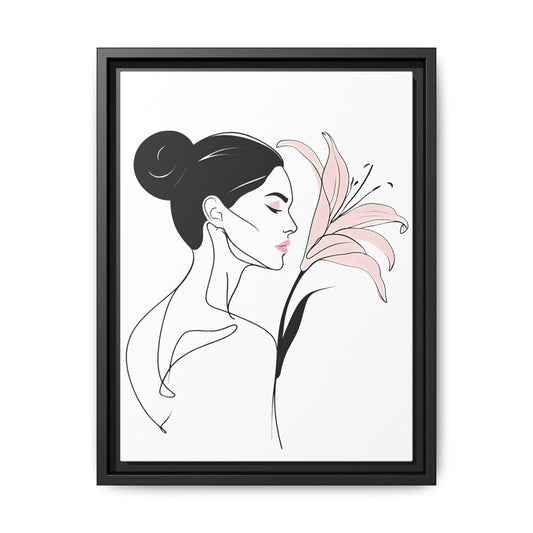Elegant Woman with Flower Framed Canvas Art Print
