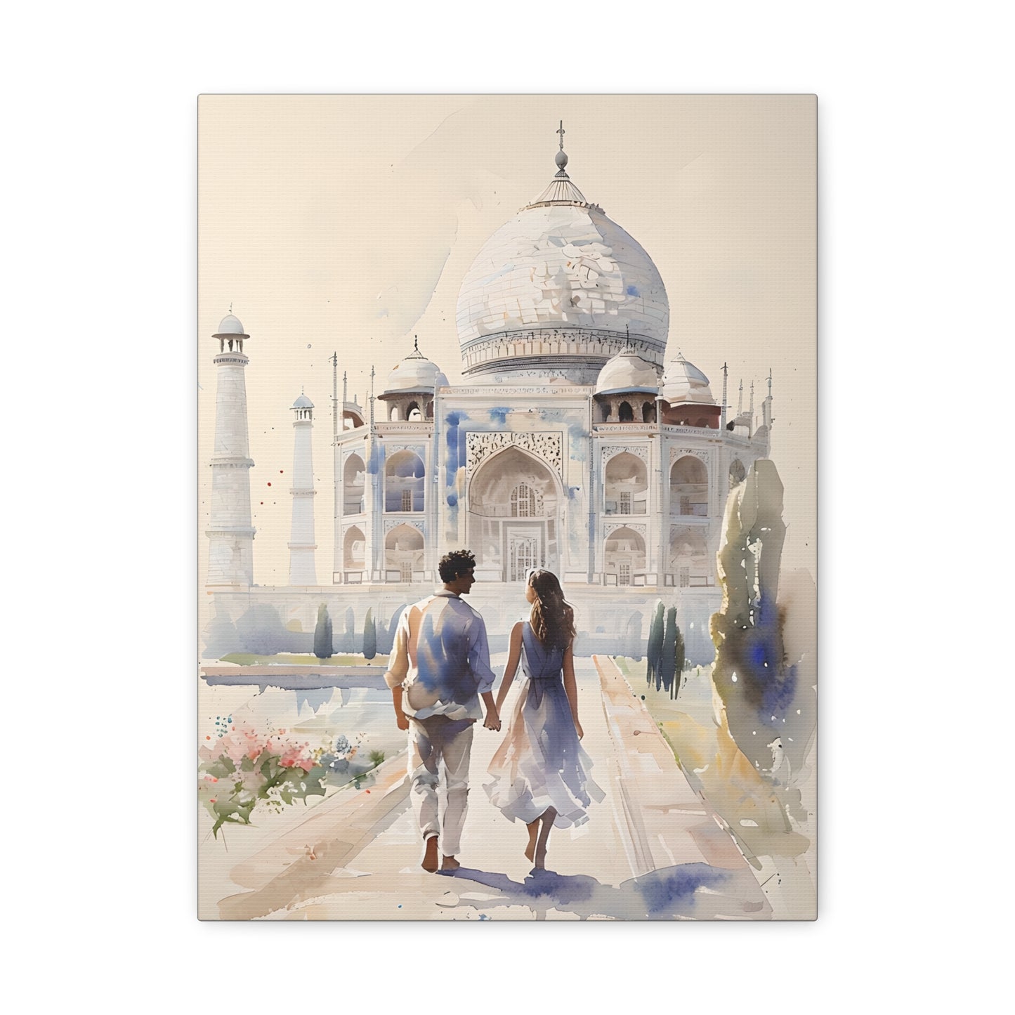 Couple Walk to the Taj Mahal, Wall Art Print