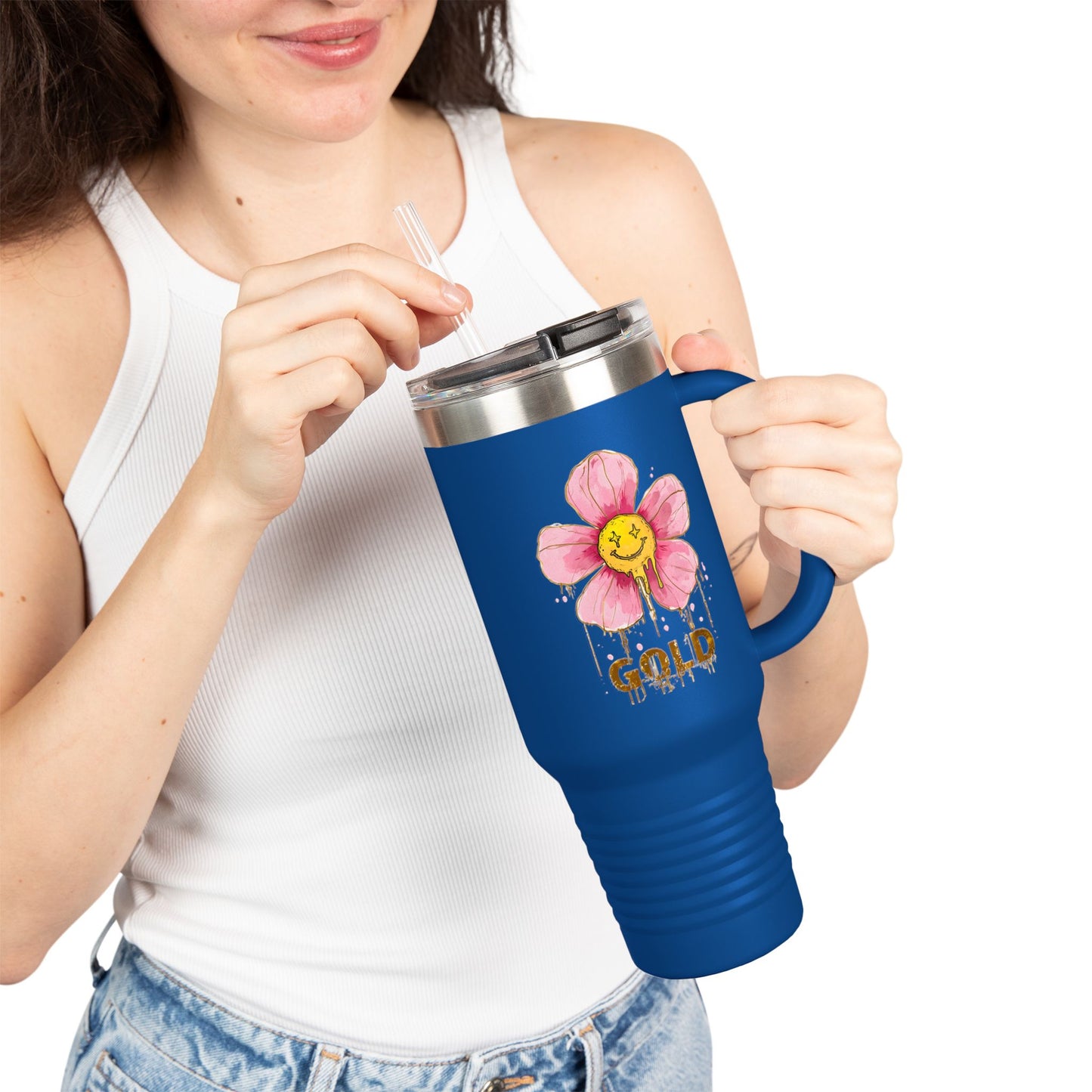 Quirky Happy Emoji  Print Travel Mug