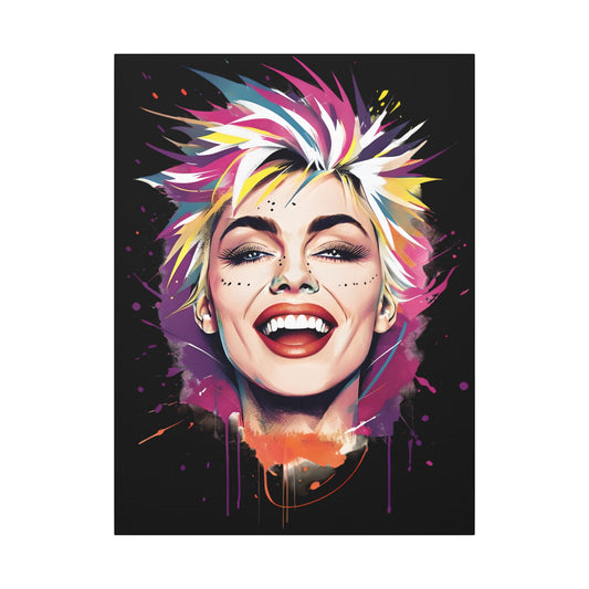 Vibrant 80s Vibe Art Print: Smiling Portrait with Colorful Splashes
