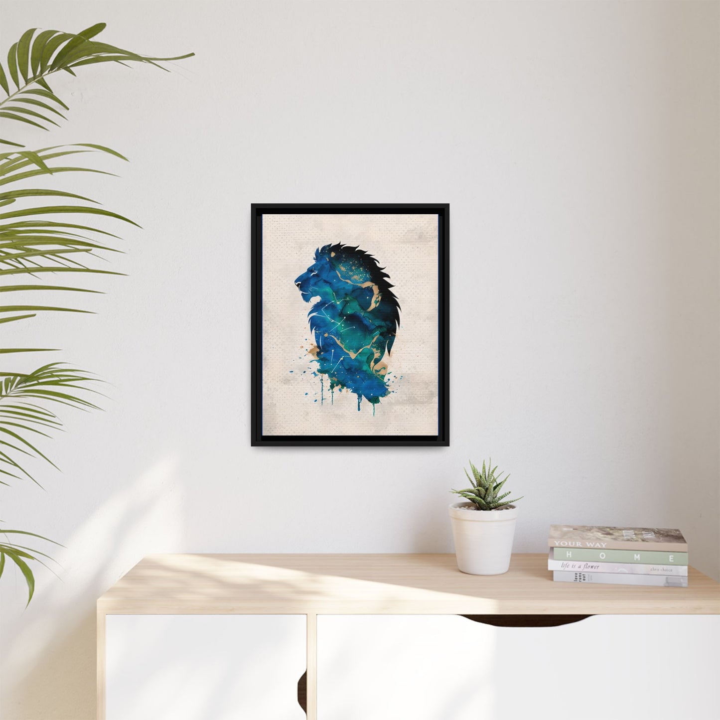 Majestic Lion Silhouette Watercolour in Framed Canvas Art