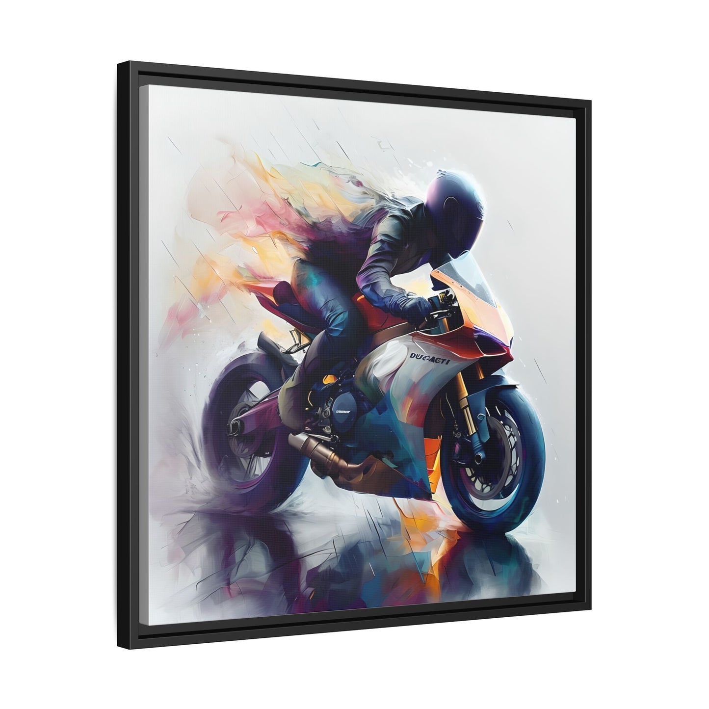 Essence of Ducati Motorcycle Racing in the Rain Abstract Canvas