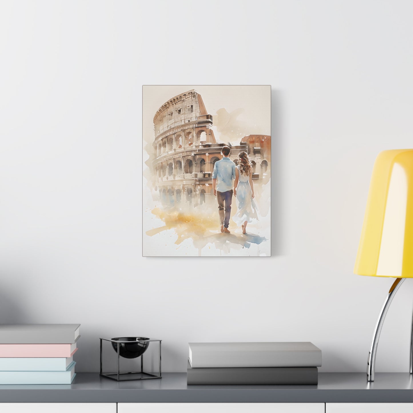 Romantic Couple Walking Along the Colosseum Italy