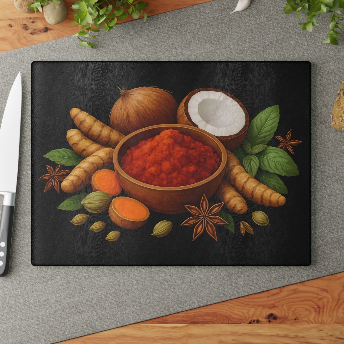 Spice-Themed Glass Cutting Board