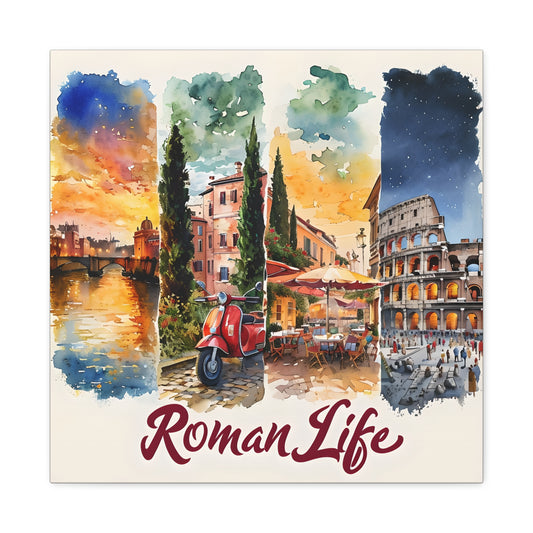 Roman Life Canvas Wall Art - Vibrant Italian Street Scenes