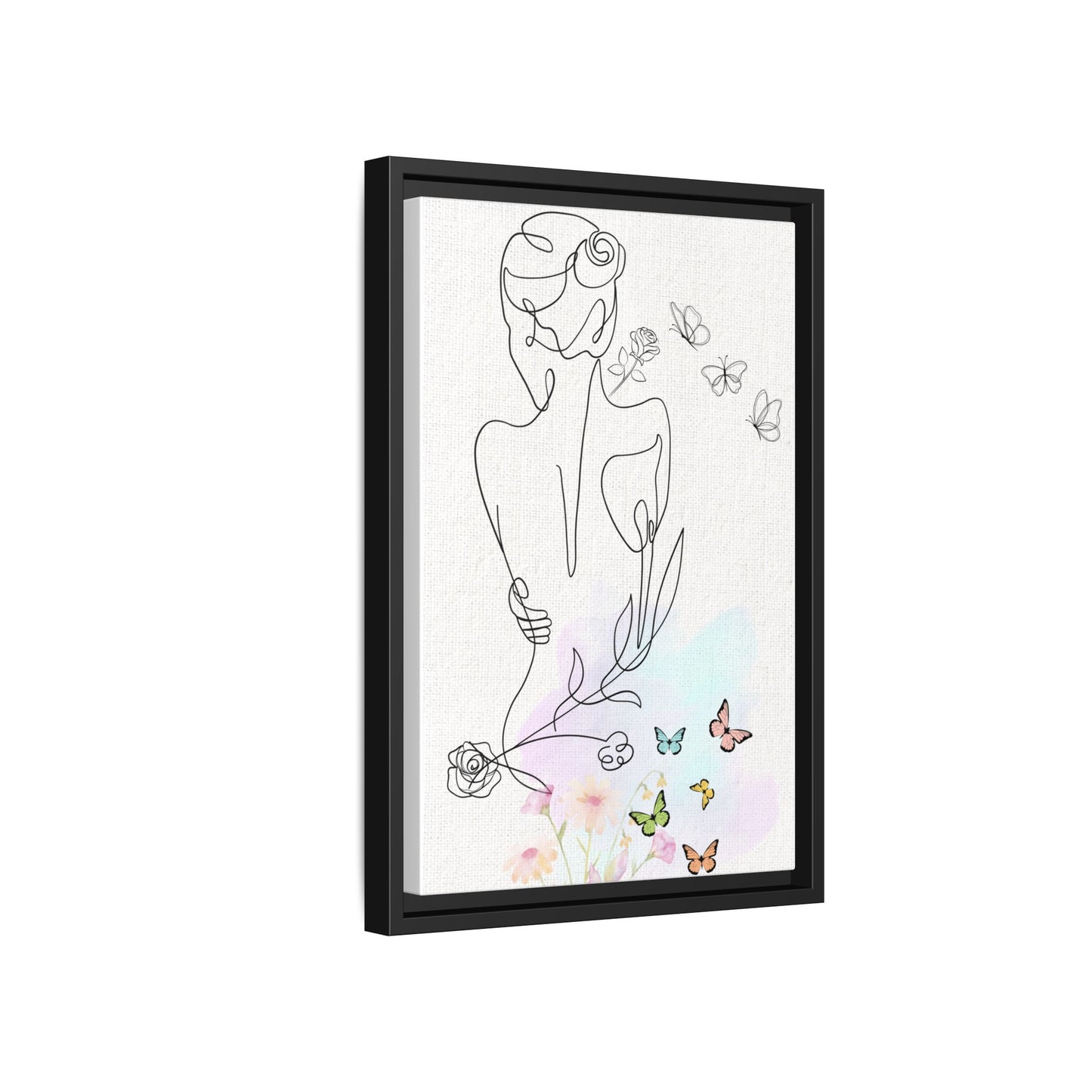 Bohemian Woman Framed Canvas Art, Line Drawing