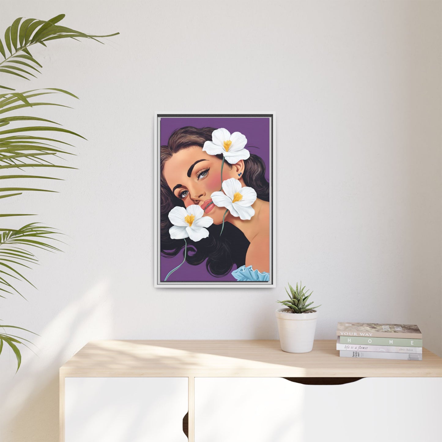 Elegant Illustration of Raquel Welsh Surrounded by Flowers  Wall Art