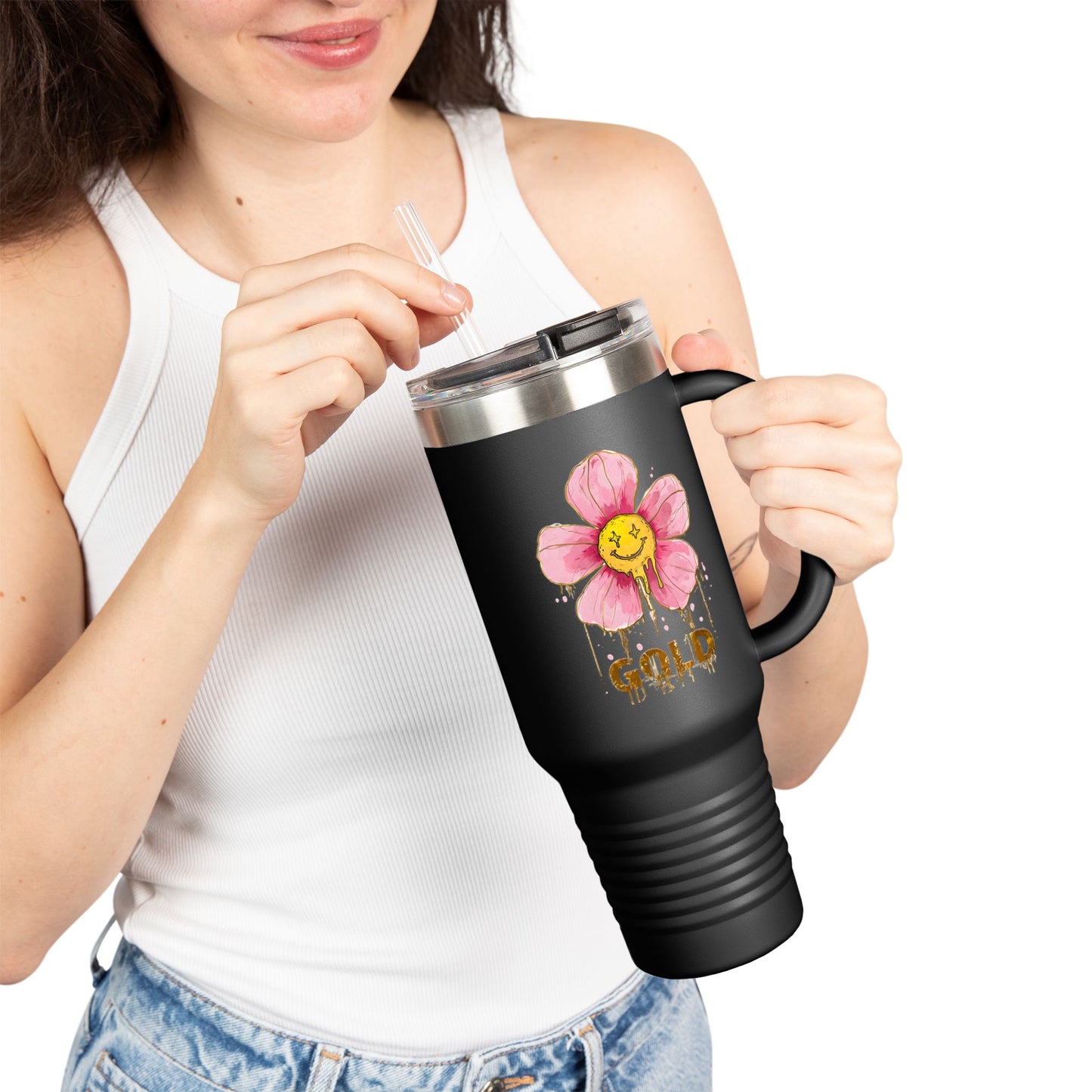 Quirky Happy Emoji  Print Travel Mug