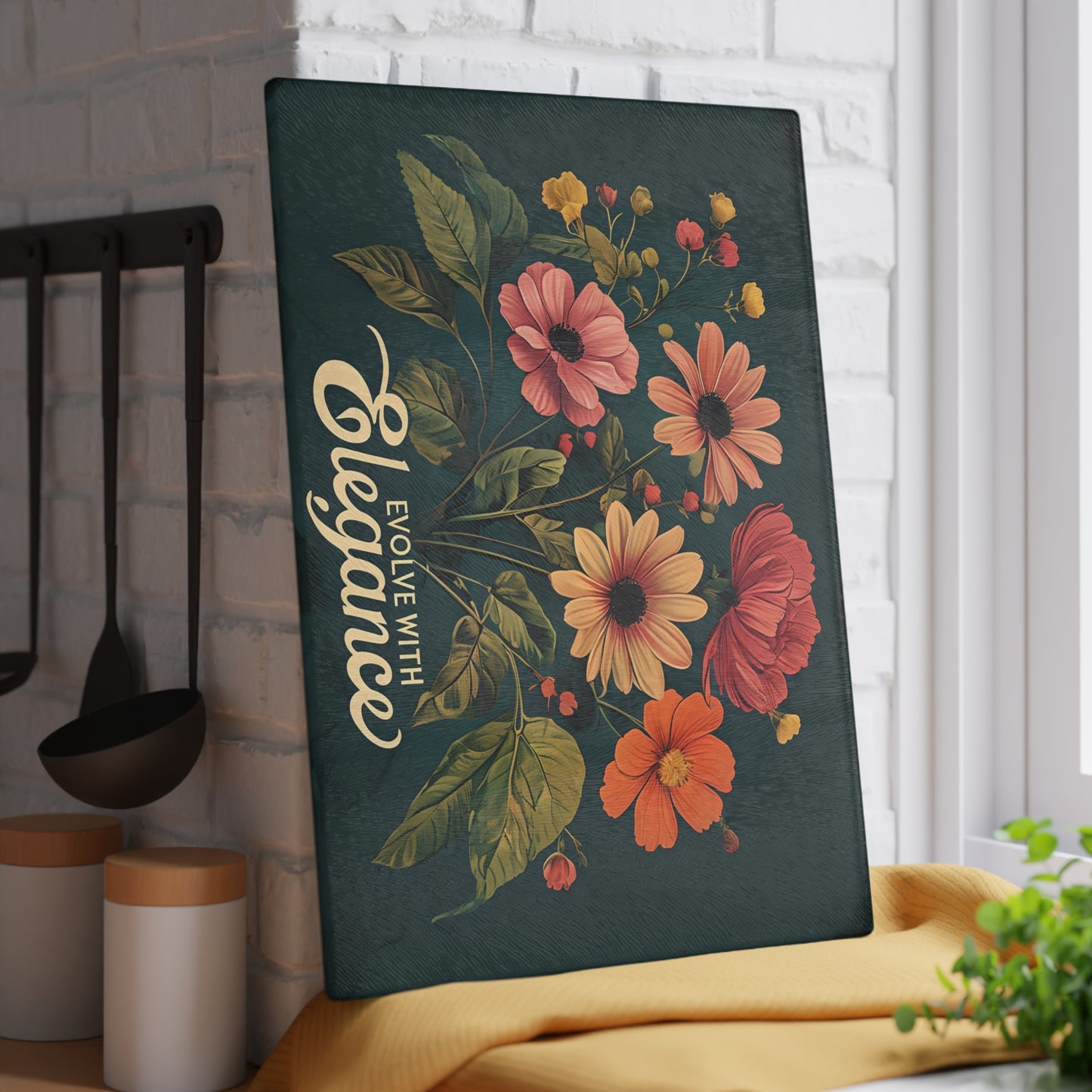 Elegant Floral Glass Cutting Board