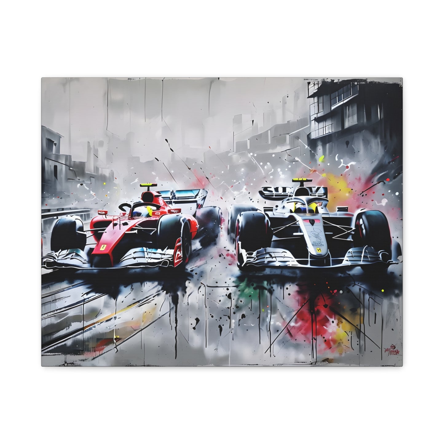 Canvas Print, Mercedes vs Ferrari Racing Head to Head Artwork, Wall Decor, Home Decor, Gift for Car Enthusiasts, Motorsport Fan, Racing