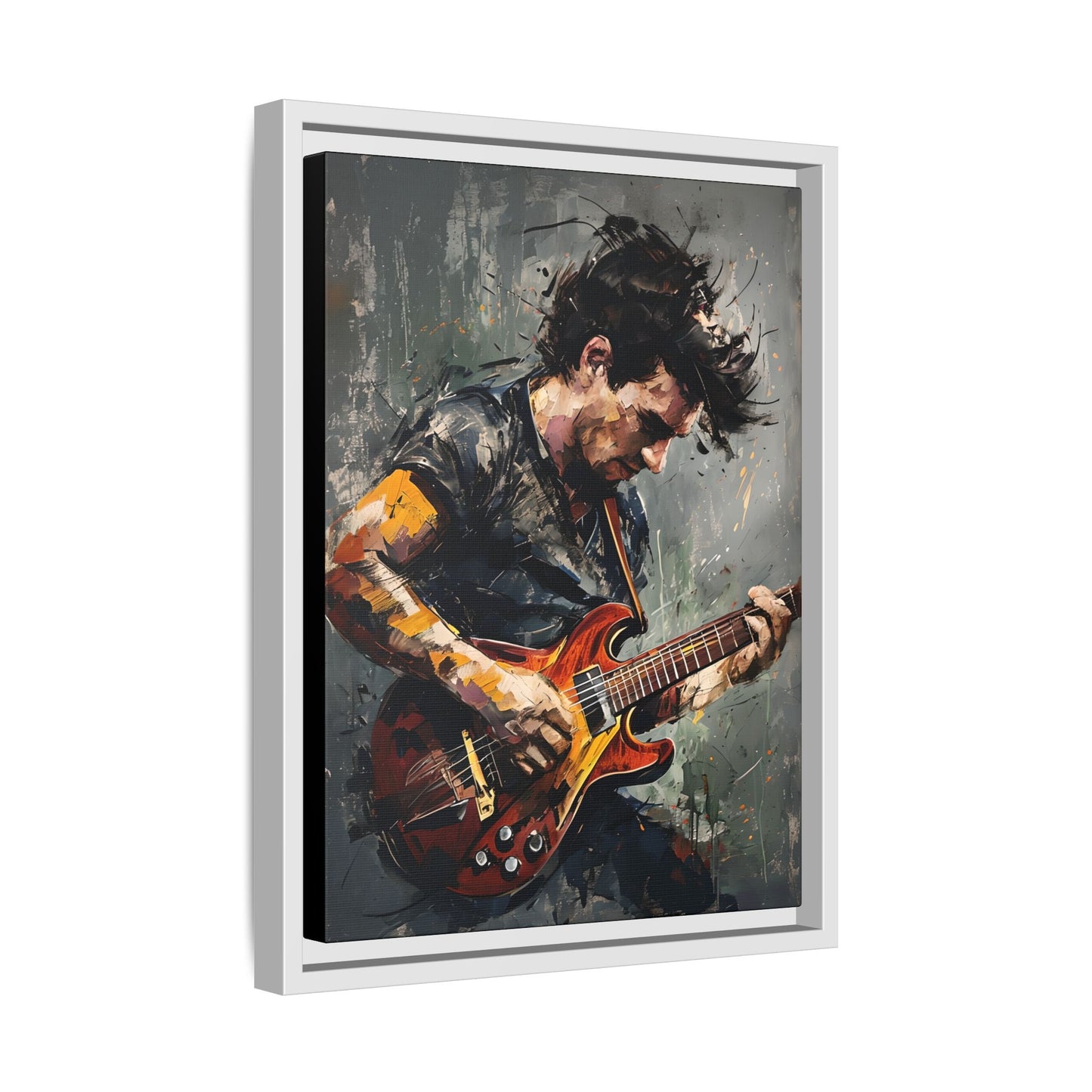 Dynamic Portrait of a Guitarist in Passionate Performance Print