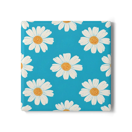 Floral Daisy Ceramic Coaster Set - Bright Blue Drinkware Accessory