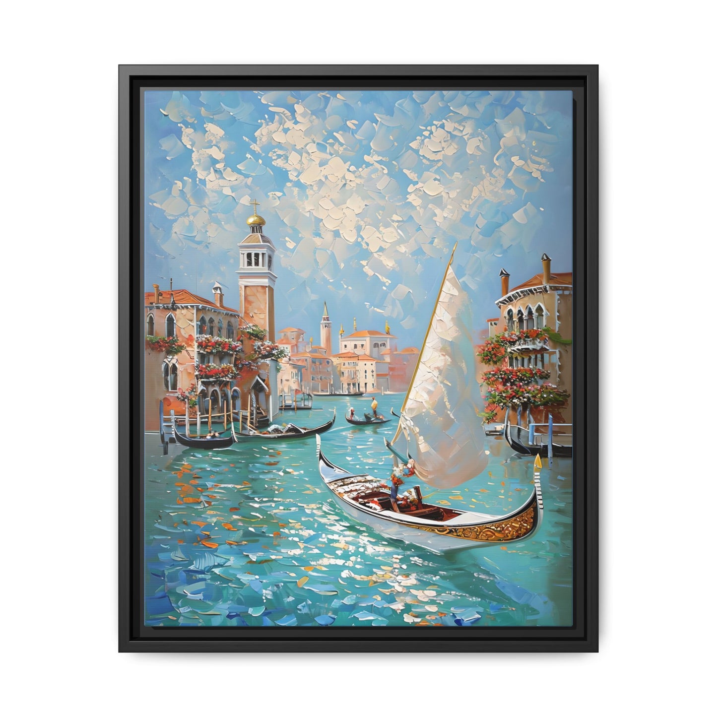 Vibrant Impressionist Venice Scene with Gondolas and Sunlight