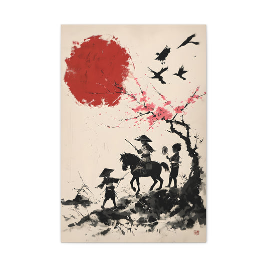 Children Playing Amid Cherry Blossom - Japanese Samurai Canvas Art Print