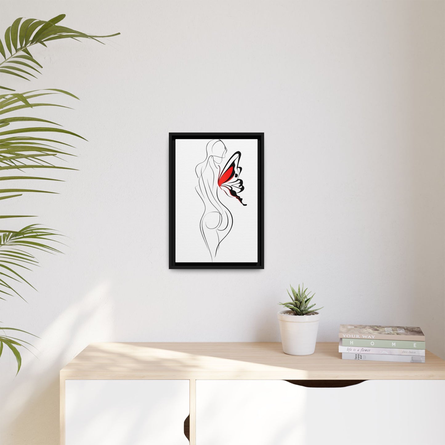 Elegant Minimalist Line Drawing of a Woman with a Butterfly Canvas Art
